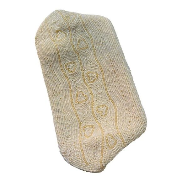 1950s White Seed Bead Clutch, Geometric and Stripe, Evening Bag made in Japan - Picture 7 of 9
